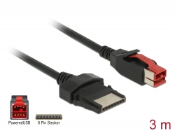 85479 Delock PoweredUSB-kabel hane 24 V > 8 stift hane 3 m för POS-skrivare och terminaler