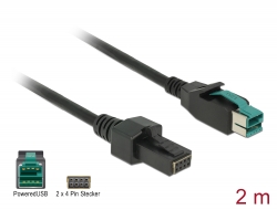 85483 Delock PoweredUSB kábel apa 12 V > 2 x 4 tűs apa, 2 m, POS nyomtatókhoz és csatlakozókhoz