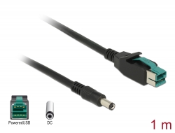 85497 Delock PoweredUSB-kabel hane 12 V > DC 5,5 x 2,1 mm hane 1 m för POS-skrivare och terminaler