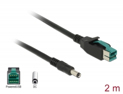 85498 Delock Cablu PoweredUSB tată 12 V > DC 5,5 x 2,1 mm tată 2 m pentru imprimantele și terminalele POS