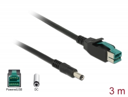 85499 Delock PoweredUSB kábel apa 12 V > DC 5,5 x 2,1 mm apa 3 m, POS nyomtatókhoz és csatlakozókhoz