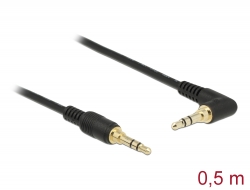85564 Delock Conector de Cable Estéreo de 3,5 mm de 3 pines macho > macho en ángulo 0,5 m negro