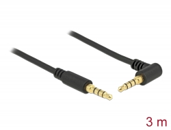 85616 Delock Conector de Cable Estéreo de 3,5 mm de 4 pines macho > macho en ángulo 3 m negro