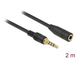 85631 Delock Cable de extensión para conector estéreo de 3,5 mm de 4 pines macho a hembra de 2 m negro
