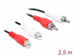 84032 Delock RCA-kábel, 2 x csatlakozódugó > RCA 2 x csatlakozóhüvely, 2,5 m