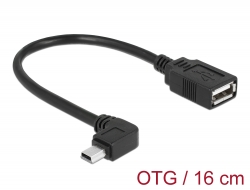 83245 Delock Mini USB derékszögű dugó > USB 2.0 A-típusú OTG hüvely átalakító kábel, 16 cm