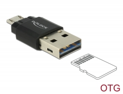91735 Delock Συσκευή ανάγνωσης καρτών OTG Micro USB + αρσενικό USB 2.0 A