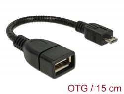 83293 Delock Kabel USB micro-B Stecker > USB 2.0-A Buchse OTG flexibel 15 cm