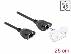 87126 Delock Síťový prodlužovací kabel pro Modul Easy 45 S/FTP ze zásuvkového konektoru RJ45 na zásuvkový konektor RJ45, Cat.6A, délka 25 cm, černý