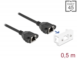 87130 Delock Síťový prodlužovací kabel pro Modul Easy 45 S/FTP ze zásuvkového konektoru RJ45 na zásuvkový konektor RJ45, Cat.6A, délka 50 cm, černý