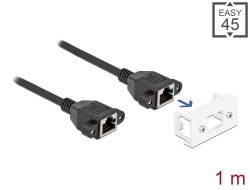 87131 Delock Cablu de extensie de rețea pentru modul Easy 45 S / FTP RJ45 mamă la RJ45 mamă Cat.6A, 1 m, negru