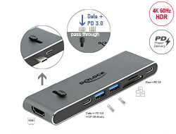 87752 Delock Podwójna stacja dokująca USB Type-C™ z HDMI / USB 3.2 / SD / PD 3.0