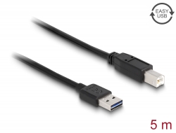 85553 Delock Kábel, EASY-USB 2.0-s A-típusú csatlakozódugó > USB 2.0-s B-típusú csatlakozódugó, 5 m, fekete