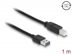 83358 Delock Przewód EASY-USB 2.0 Typu-A, wtyk męski > USB 2.0 Typu-B, wtyk męski, 1 m, czarny