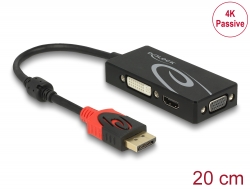 62902 Delock Adapter DisplayPort 1.2-dugós csatlakozó > VGA / HDMI / DVI-csatlakozóhüvely 4K passzív fekete