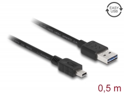 85158 Delock Kabel EASY-USB 2.0 Typ-A hane > USB 2.0 Typ Mini-B hane 0,5 m svart