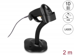 90584 Delock USB Barcode Scanner 1D with connection cable and stand - Laser - black
