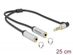66438 Delock Audio Splitter stereo jack male 3.5 mm to 2 x stereo jack female 3.5 mm 4 pin angled