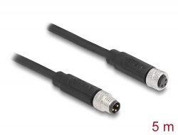 80141 Delock M8 3 pin Cable A-coded male to female PUR (TPU) 5 m