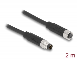 80143 Delock M8 4 pin Cable A-coded male to female PUR (TPU) 2 m