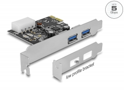 89243 Delock PCI Express x1 Kártya > 2 x külső SuperSpeed USB 5 Gbps (USB 3.2 Gen 1) A-típusú hüvely
