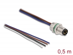 80149 Delock M8 kabel za montiranje na ploču A-kodirani 4-pinski muški za panel s otvorenim krajevima kabela prednja montažu 0,5 m