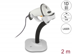 90565 Delock USB Barcode Scanner 1D with connection cable and stand - Laser - light grey