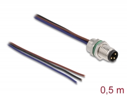 80147 Delock M8 kabel za montiranje na ploču A-kodirani 3-pinski muški za panel s otvorenim krajevima kabela prednja montažu 0,5 m