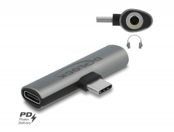 64186 Delock Ljudadapter USB Type-C™ till stereojack hona och USB Type-C™ PD grå