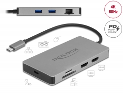 87004 Delock Stație de andocare USB Type-C™ 4K - Dual HDMI MST / USB 3.2 / SD / LAN / PD 3.0