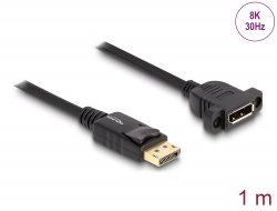 87825 Delock Καλώδιο DisplayPort 1.4 Cable 8K 30 Hz αρσενικό προς θηλυκό 1 μ. με μαύρο πίνακα στερέωσης