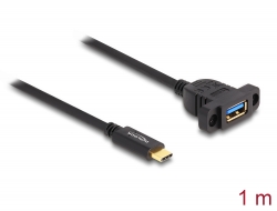 87826 Delock SuperSpeed USB 10 Gbps (USB 3.2 Gen 2) USB Type-C™ kábel apa – A-típusú USB anya 1 m panel-csatlakozójú fekete