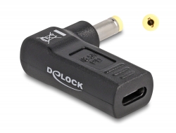 60006 Delock Adaptateur pour un câble de chargement de laptop USB Type-C™ femelle à HP 4,8 x 1,7 mm mâle, angulé à 90°