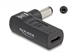 60010 Delock Adapter för laddningskabel för bärbar dator USB Type-C™ hona till 5,5 x 2,1 mm hane 90° vinklad