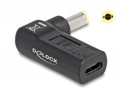 60011 Delock Adaptér na kabel na nabíjení laptopu, ze zásuvky USB Type-C™ na zástrčku 5,5 x 2,5 mm, úhlový 90°