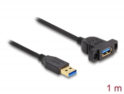 87855 Delock Câble SuperSpeed USB 5 Gbps (USB 3.2 Gen 1) USB Type-A, mâle à femelle, 1 m, panneau de montage noir