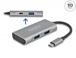 63261 Delock Hub esterno USB 10 Gbps USB Type-C™ con 3 x USB Tipo-A e 1 x USB Type-C™