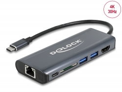 87721 Delock Estación de acoplamiento USB Type-C™ 3.1 HDMI 4K 30 Hz, Gigabit LAN y función USB PD