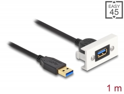 81399 Delock Modul Easy 45 SuperSpeed USB 10 Gbps (USB 3.2 Gen 1) ze zásuvky USB Typu-A na zástrčku USB Typu-A s krátkým kabelem, 22,5 x 45 mm