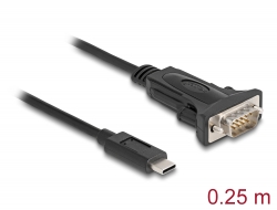 64125 Delock Adaptor USB Type-C™ la 1 x serial RS-232 D-Sub 9 pini tată cu șuruburi 0,25 m