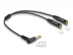 66242  Audio Splitter, ze stereofonního zástrčkového konektoru 3,5 mm na 2 x stereofonní zásuvkové konektory, 3,5 mm, 4 pinový, pravoúhlý
