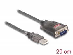 61412 Delock Adapter A-típusú USB 2.0 - 1 x soros RS-232 D-Sub 9 tűs apa anyacsavarokkal, 3 db. LED-del 0,2 m