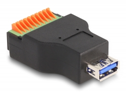 66239 Delock Adaptér ze zásuvky rozhraní USB 3.2 Gen 1 Typu-A na svorkovnici, s tlačítkem
