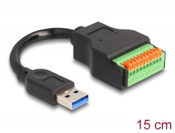 66240 Delock USB 3.2 Gen 1 Kabel Typ-A Stecker zu Terminalblock Adapter mit Drucktaster 15 cm