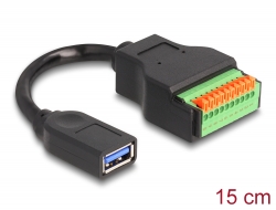 66241 Delock Cable USB 3.2 Gen 1 Tipo-A hembra a bloque de terminales con botón pulsador 15 cm