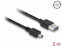 85554 Delock Kábel, EASY-USB 2.0-s A-típusú csatlakozódugó > USB 2.0-s Mini-B-típusú csatlakozódugó, 2 m, fekete