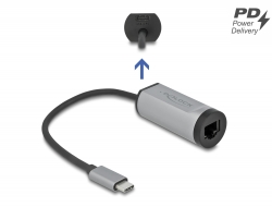 64116 Delock Adaptor USB Type-C™ la Gigabit LAN cu port de livrare a energiei,  gri
