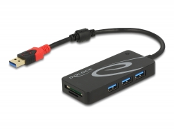 62899 Delock External USB 3.2 Gen 1 Hub USB Type-A > 3 x USB Type-A + 2 Slot SD Card Reader