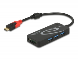 62900 Delock Külső, USB 3.2-es, 1. generációs elosztó, USB Type-C™ > 3 x USB A-típusú + két nyílással rendelkező SD-kártyaolvasó fekete