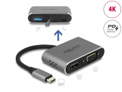 64074 Delock Adaptér z USB Type-C™ na HDMI a VGA s portem rozhraní USB 3.2 a PD